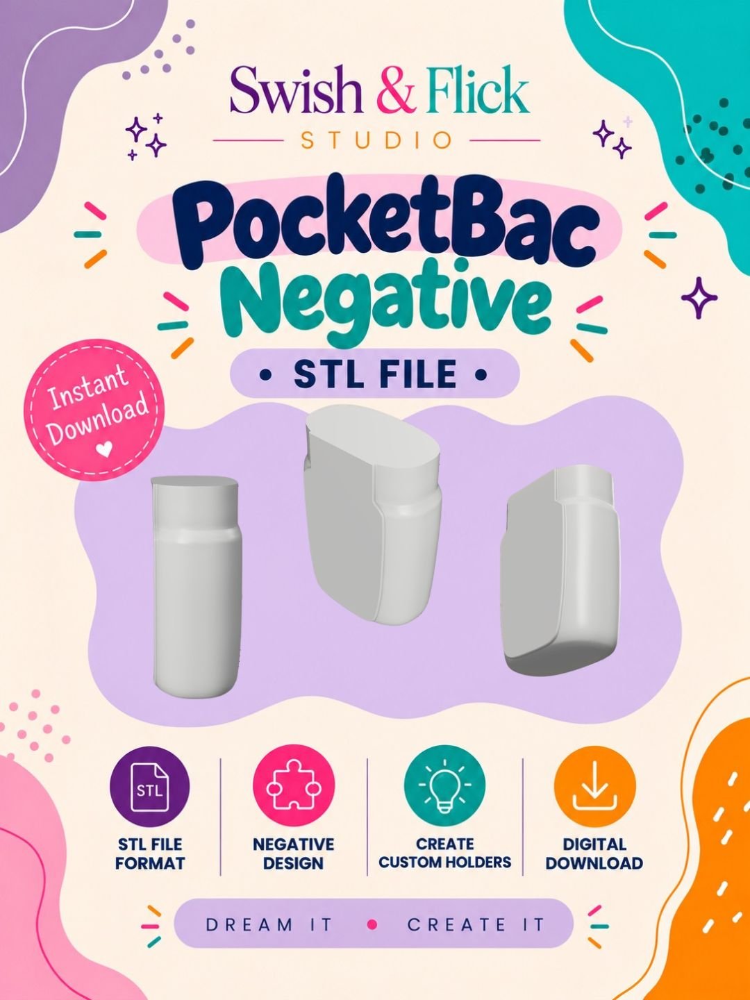 PocketBac Negative STL File – Create Your Own Custom Hand Sanitizer Holders product image (1)