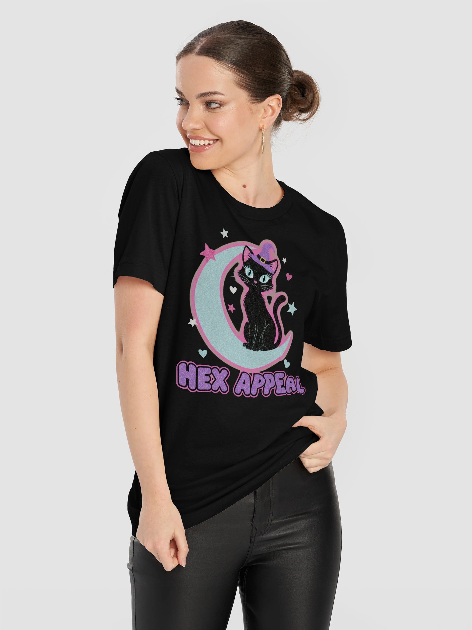Hex Appeal Black Cat Witch Moon Halloween Tee product image (11)