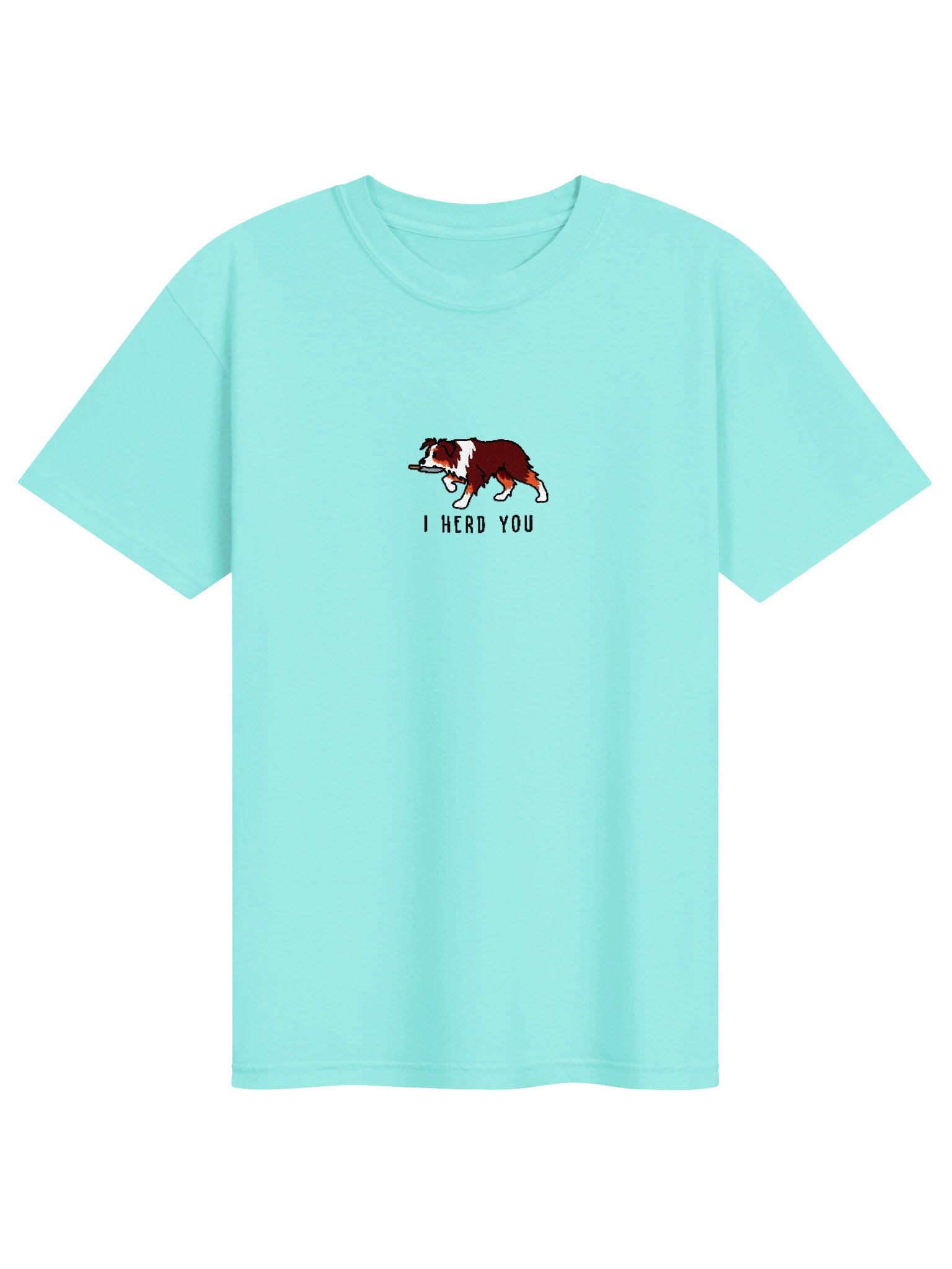 I Herd You Funny Chibi-Style Embroidered T-Shirt for Australian Shepherd(Red Tricolor) Owners product image (91)