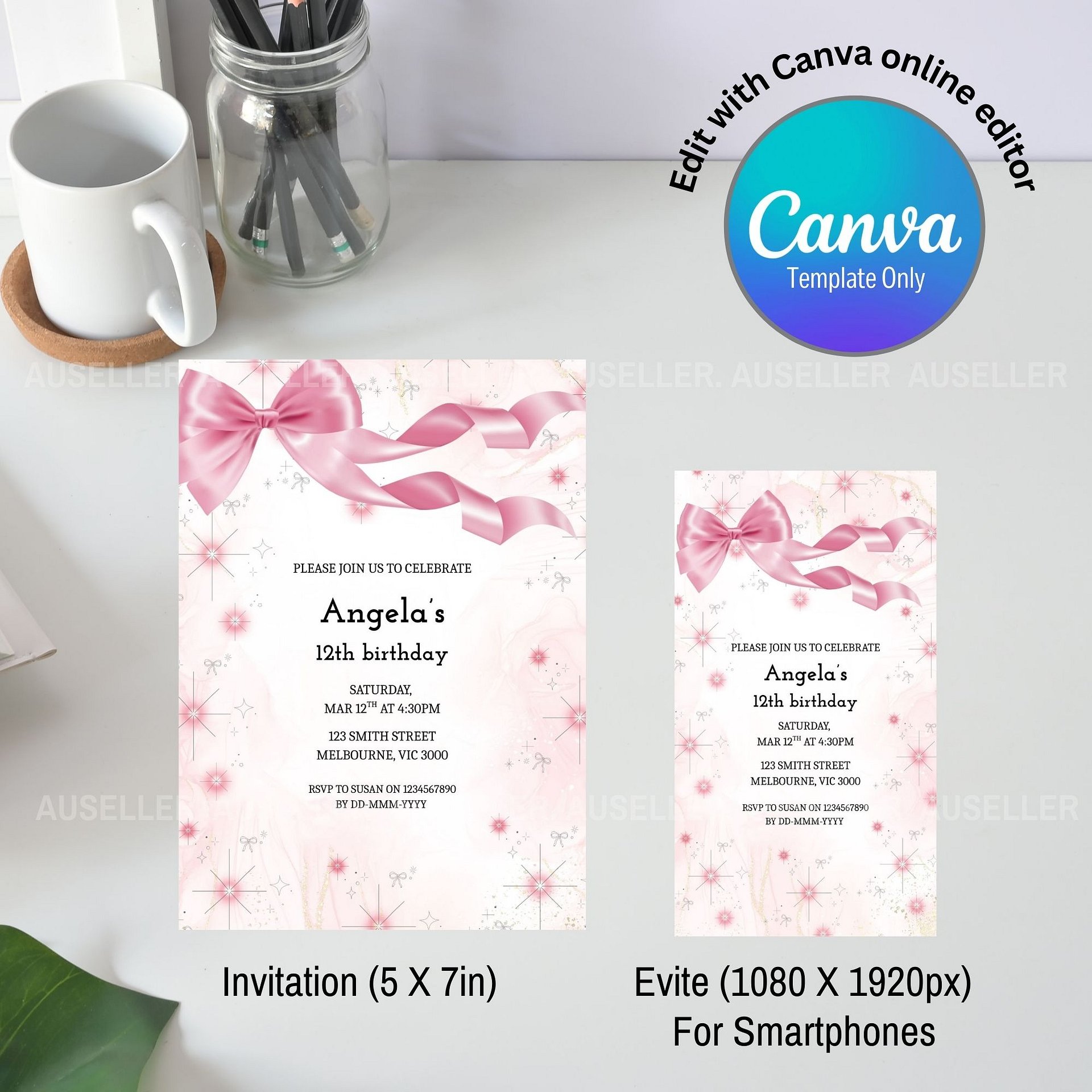 Pink Bow Birthday Invitation product image (4)