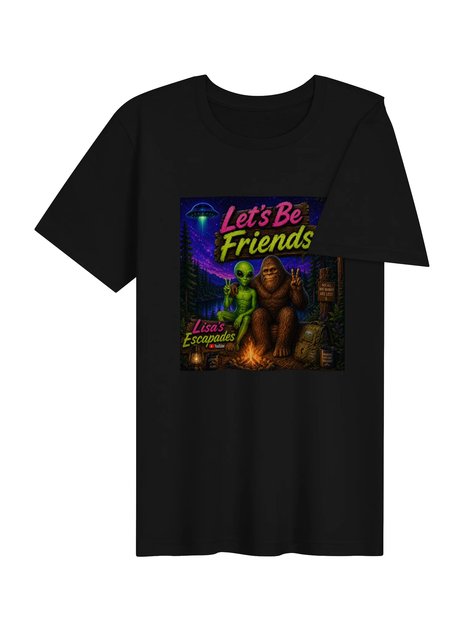 Let’s Be Friends Alien & Bigfoot Camping Tee product image (26)