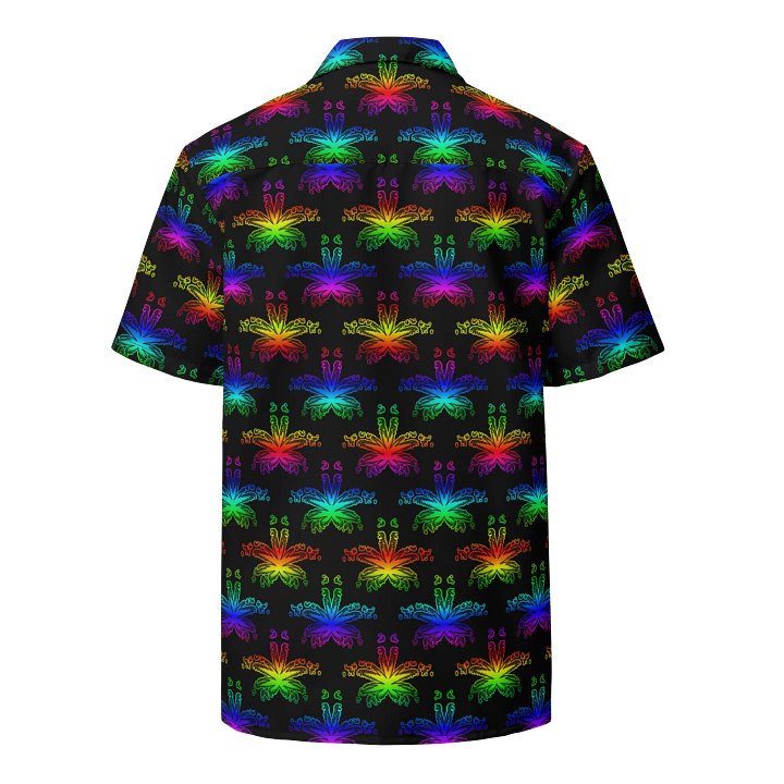 Rad Rainbow Weed Leaf Unisex Button Shirt, Summertime Stoner Queer Cannabis Clothing, Pride Pot Leaf Pattern 420 Fashion product image (2)