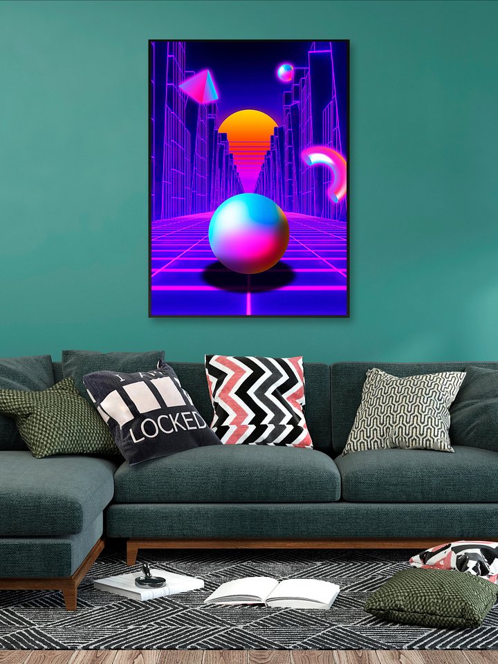 Neon sunset, trench and sphere [synthwave/vaporwave/cyberpunk] — aesthetic art print product image (2)