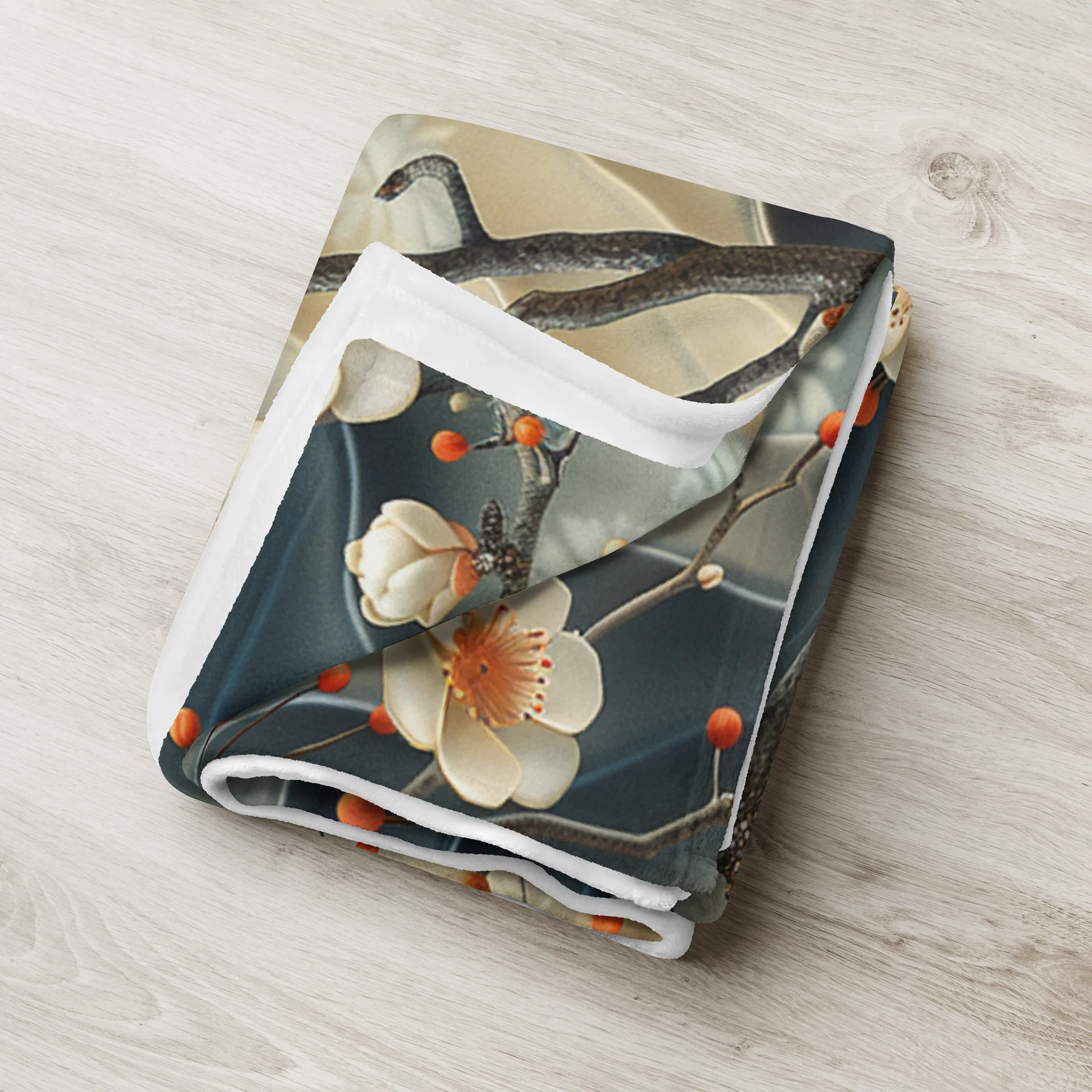 Traditional Japanese Floral Throw Blanket - Plum Blossom Aesthetic Fleece product image (3)