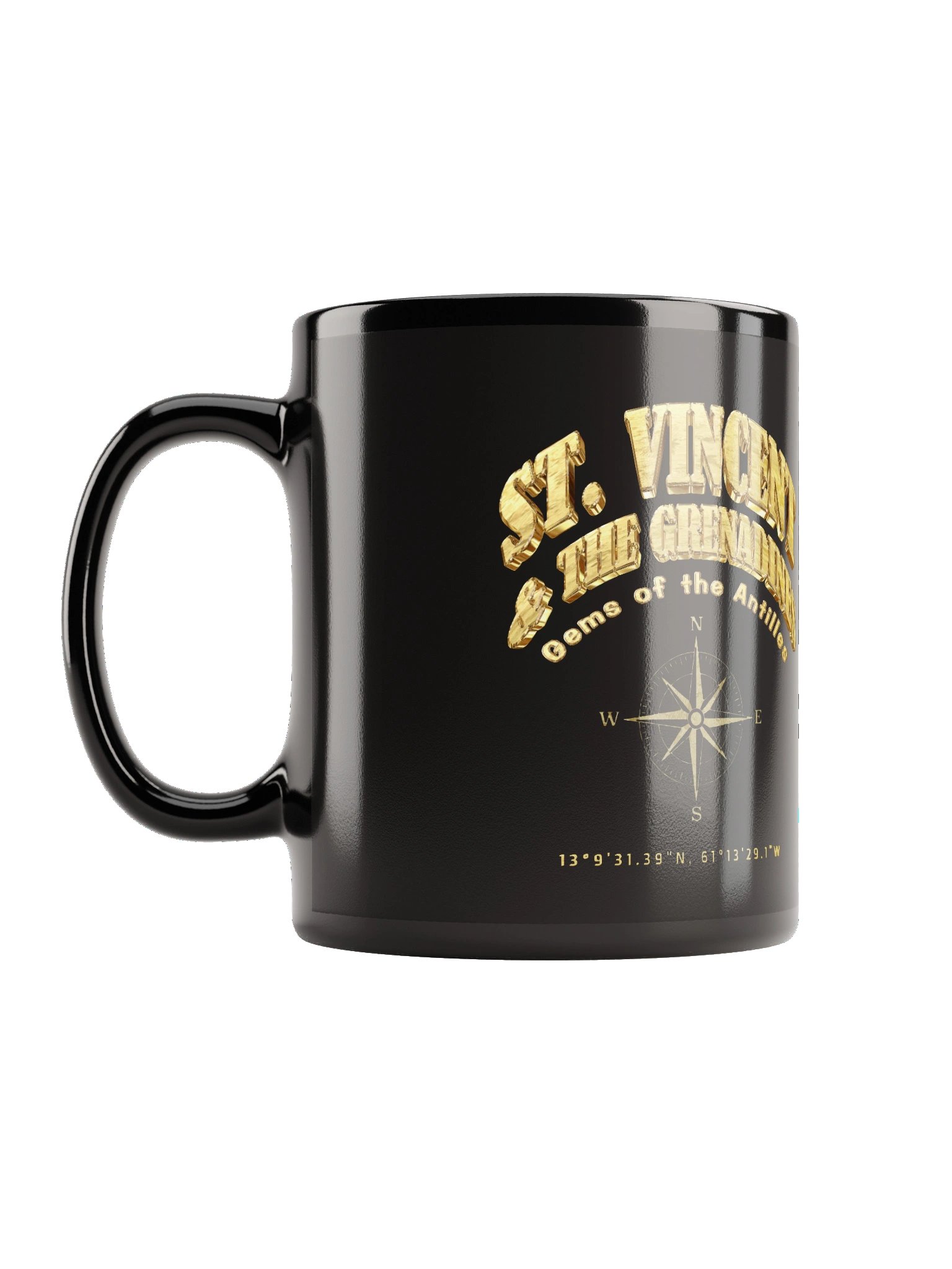Compass - St. Vincent and the Grenadines - Vintage Gold | Black Glossy Mug product image (3)
