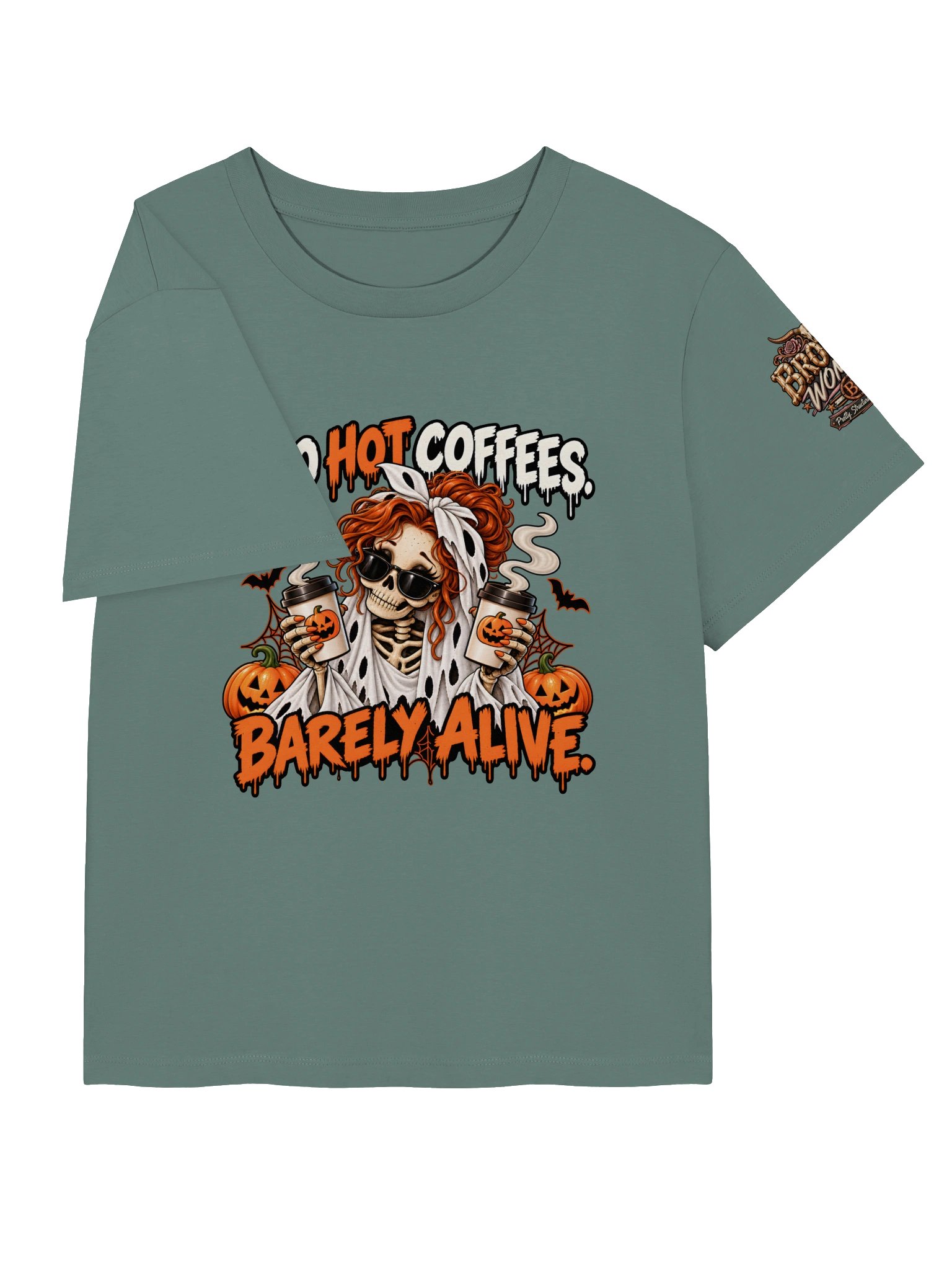 Funny Halloween Coffee Shirt — Two Hot Coffees, Barely Alive™ | Holly-Ween™ product image (4)