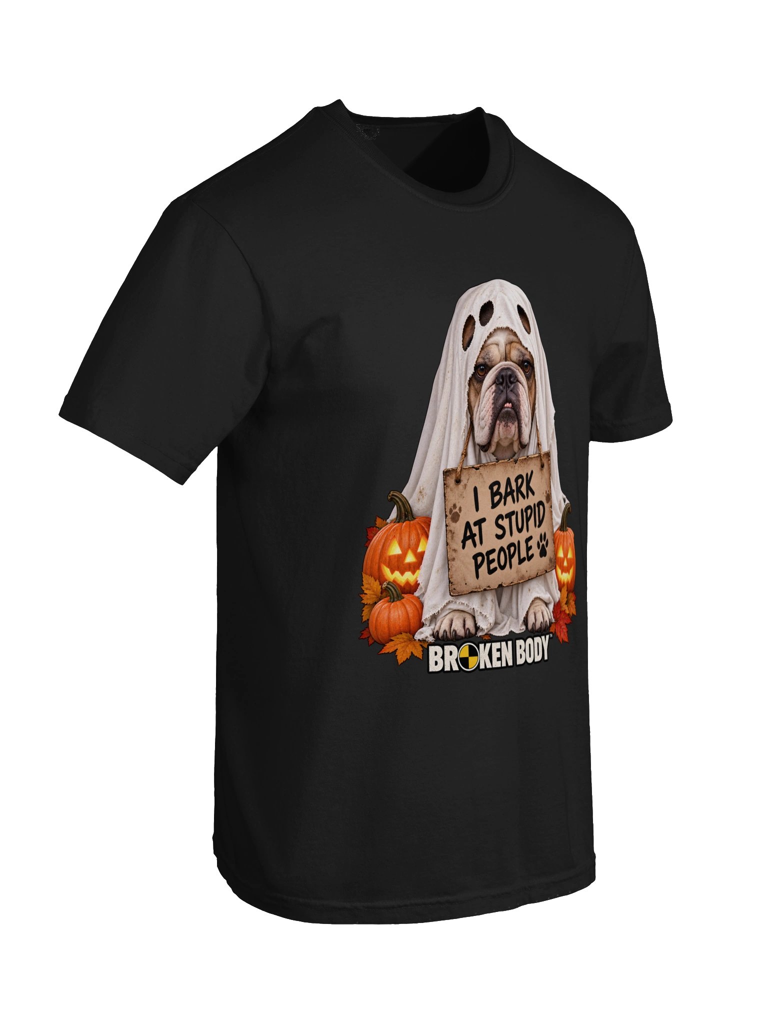 Funny Halloween Dog Lover Shirt — I Bark at Stupid People Bulldog Ghost Tee | Holly-Ween™ product image (11)