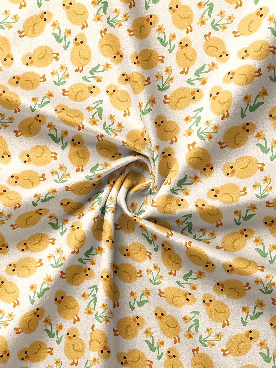 Chicks and Daffodils on Cream Seamless Pattern product image (2)