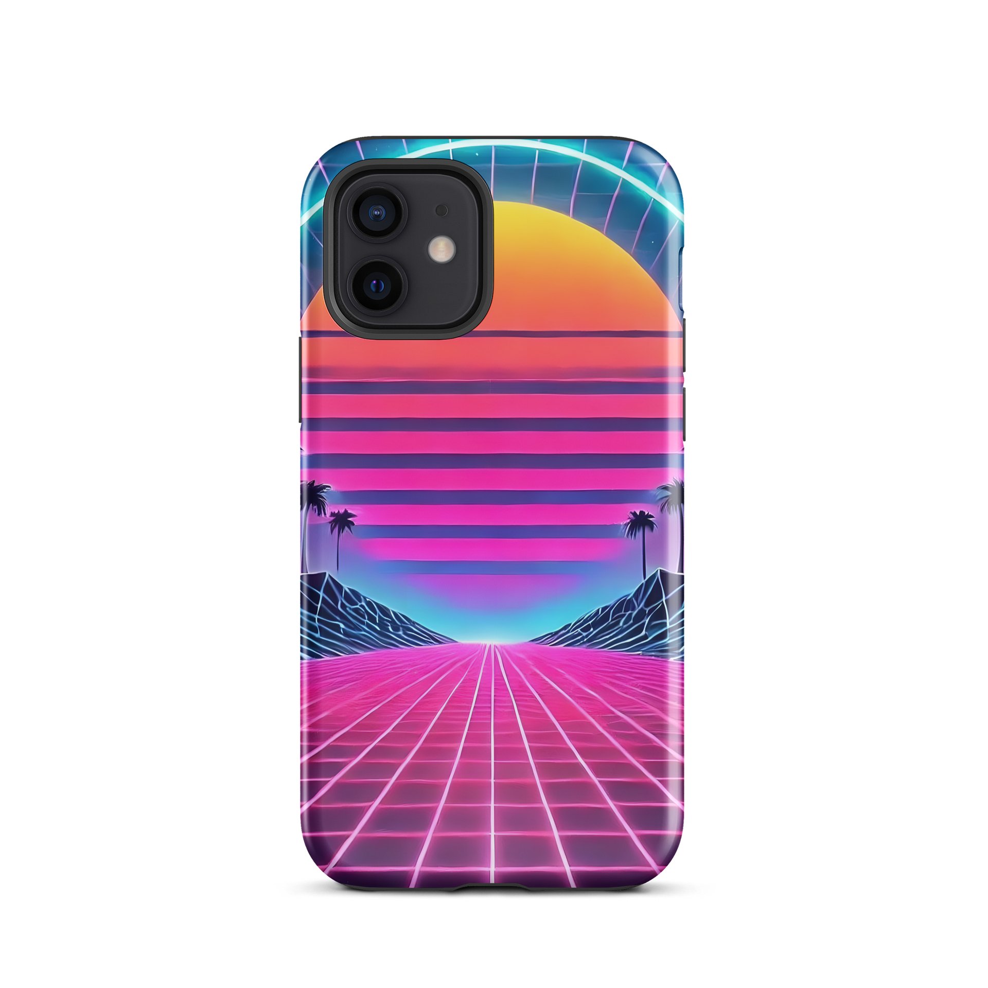 Retro Neon Sunset iPhone Tough Case - Synthwave Horizon Design product image (1)
