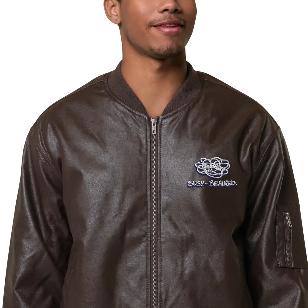 BUSY-BRAINED (navy shadow design) faux leather jacket product image (1)