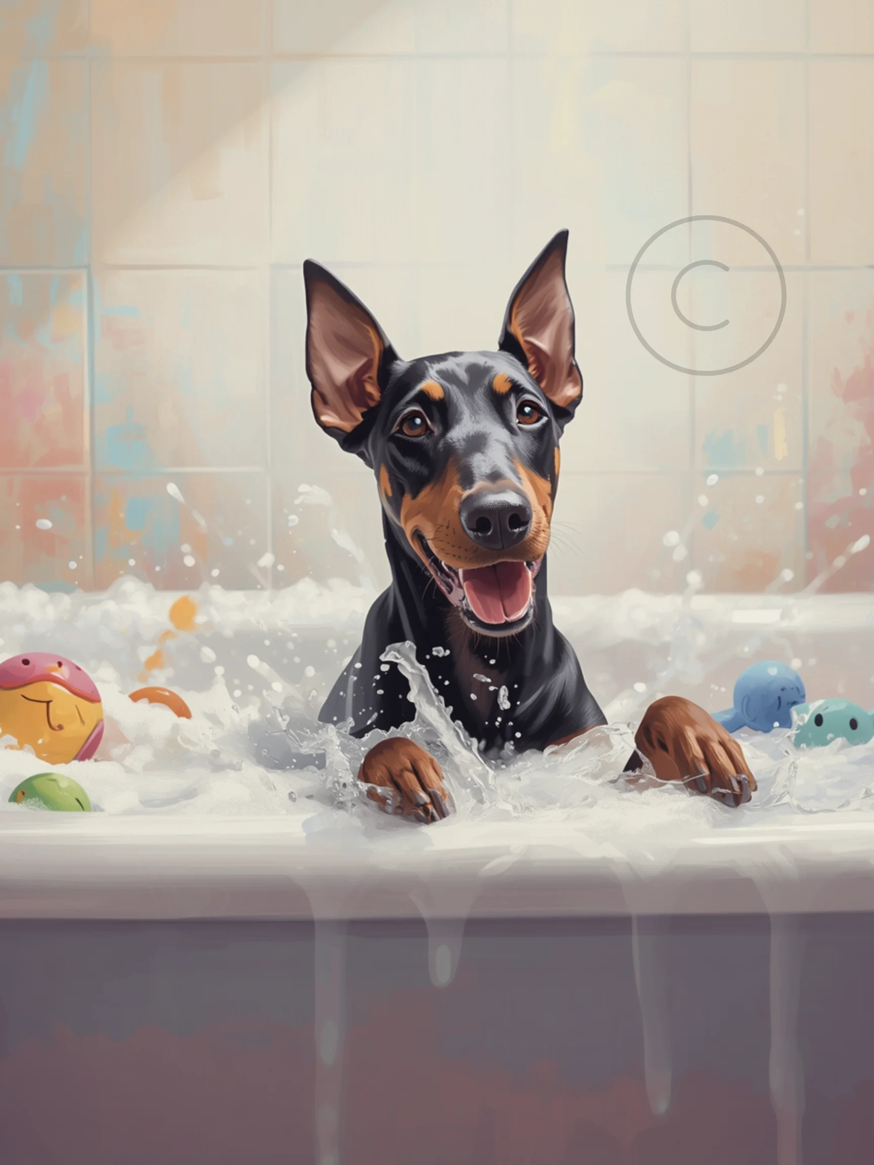 Doberman in the Bathtub Poster product image (1)