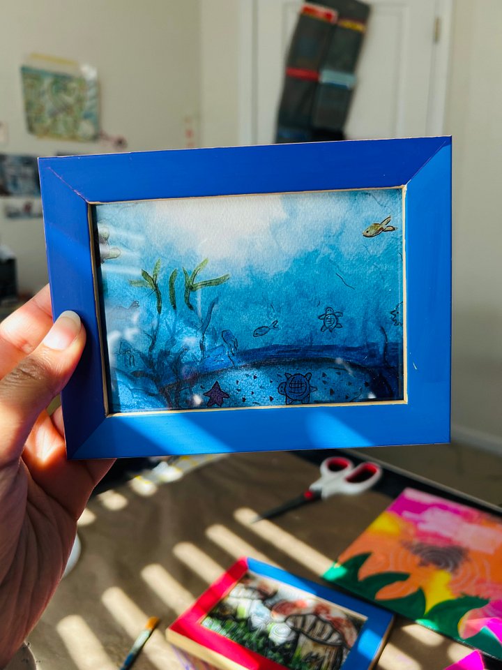 Framed ocean art print in super duper cool painted frame! product image (1)