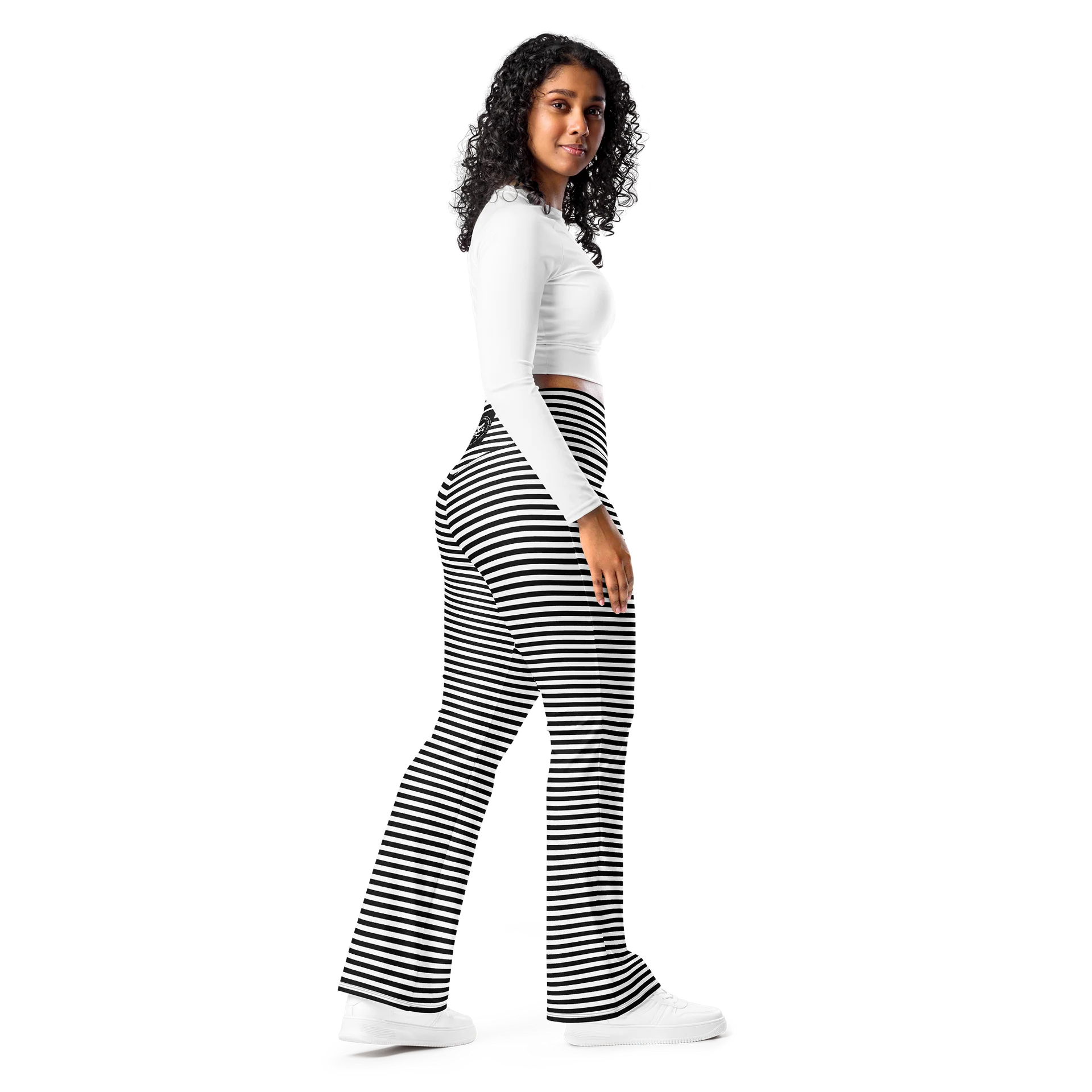 White and Blaque Stripped Kat Skull Flares product image (9)