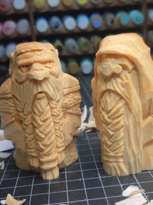 Hand Carved Dwarves, 4inchs tall from a 2inch by 2inch block of American Basswood.  Still need to finish them with oil and wax.  #woodcarving #woodcarver #lotr #fantasyart #fantasyartist