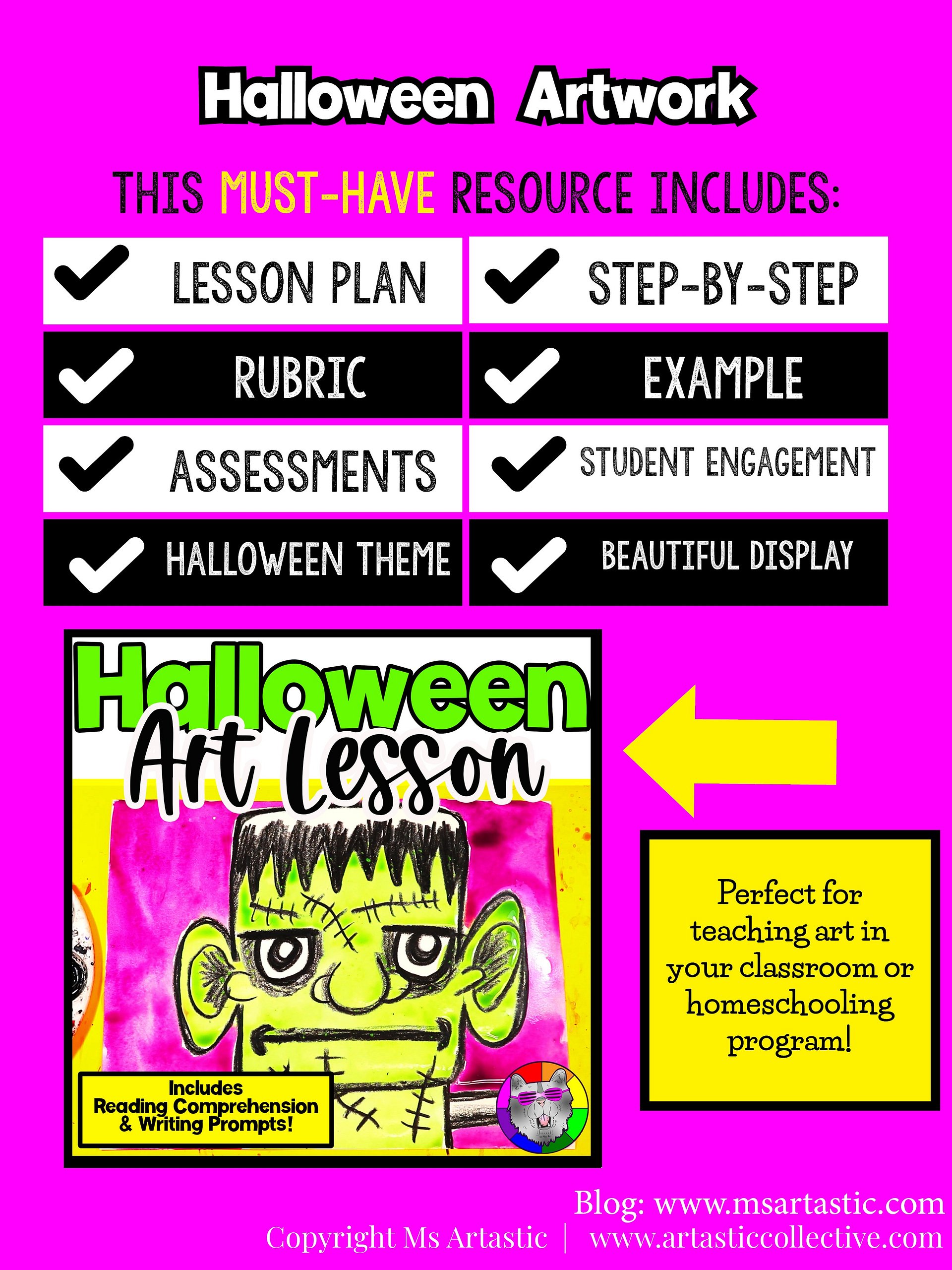 Halloween Frankenstein Art Lesson with Reading, Writing & Step-by-Step Tutorial (Grades 1–4) product image (7)