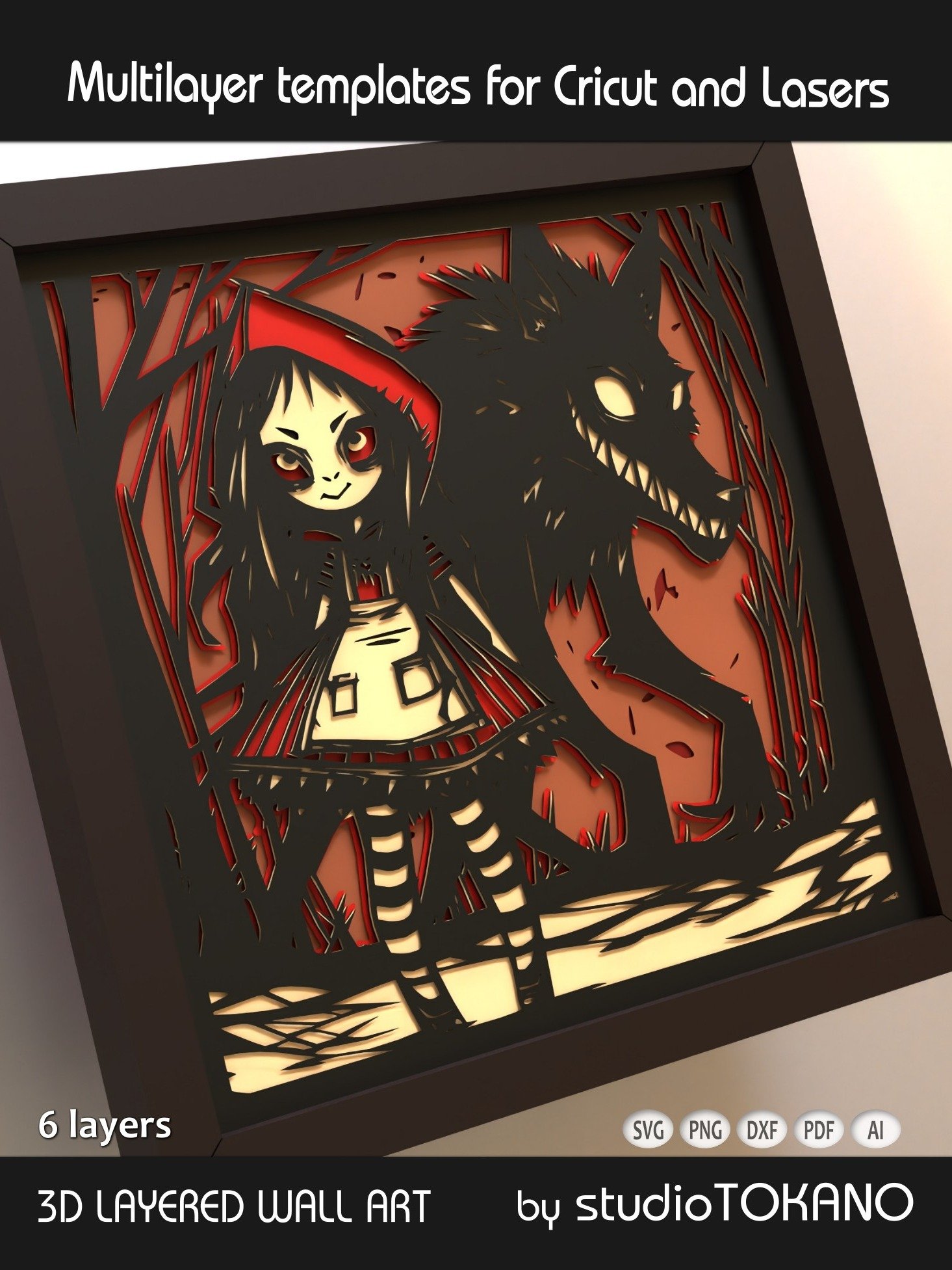 3D Little Red Ridinghood Shadow Box SVG product image (4)