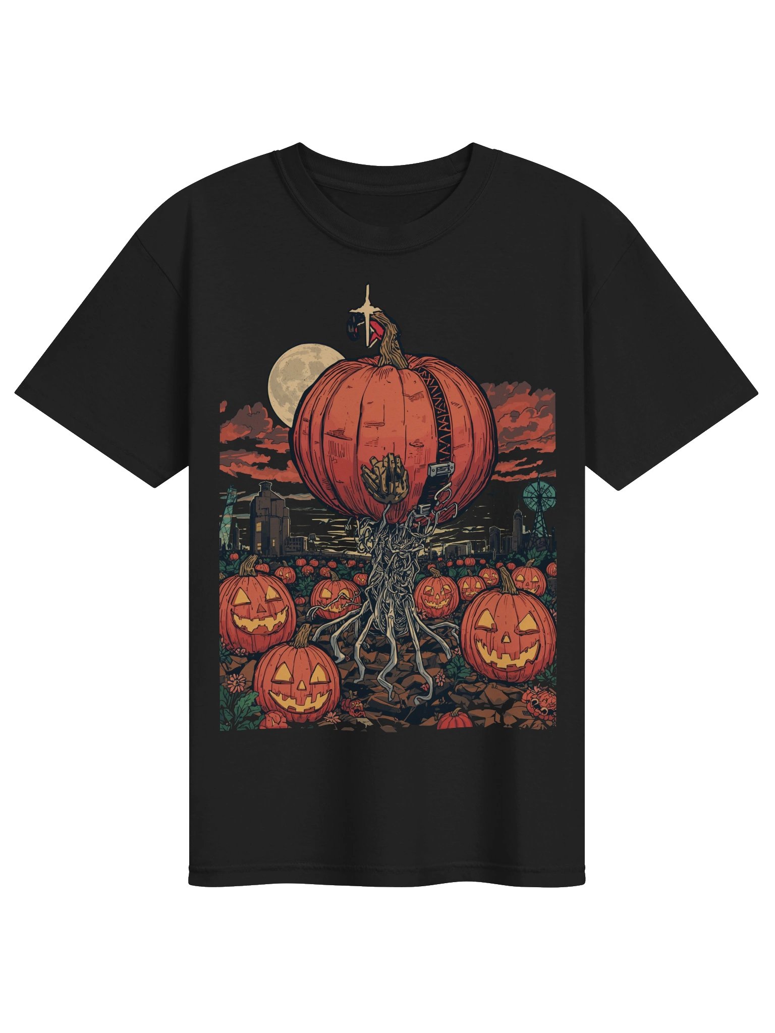 Moonlit Pumpkin City Halloween Heavyweight T-Shirt product image (1)