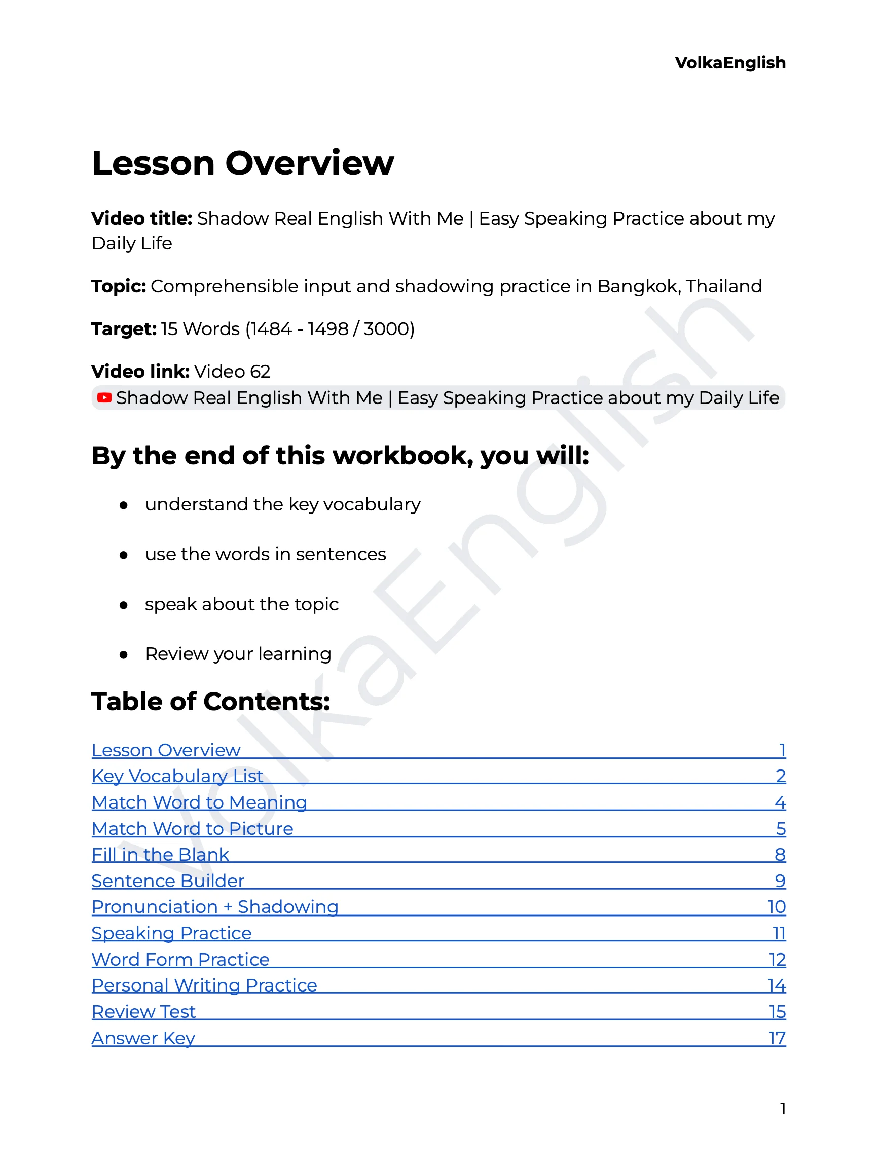 Shadow Real English With Me | Easy Speaking Practice about my Daily Life - Video 62 Study Pack product image (2)