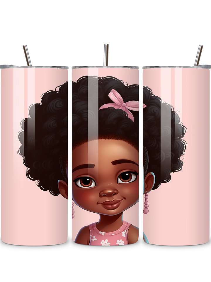 Adorable Afro Princess 20oz Skinny Tumbler with Metal Straw – Cute Pink Bow Design for Kids and Adults – Double-Walled Insulated Stainless Steel Tumbler for Hot & Cold Drinks product image (1)