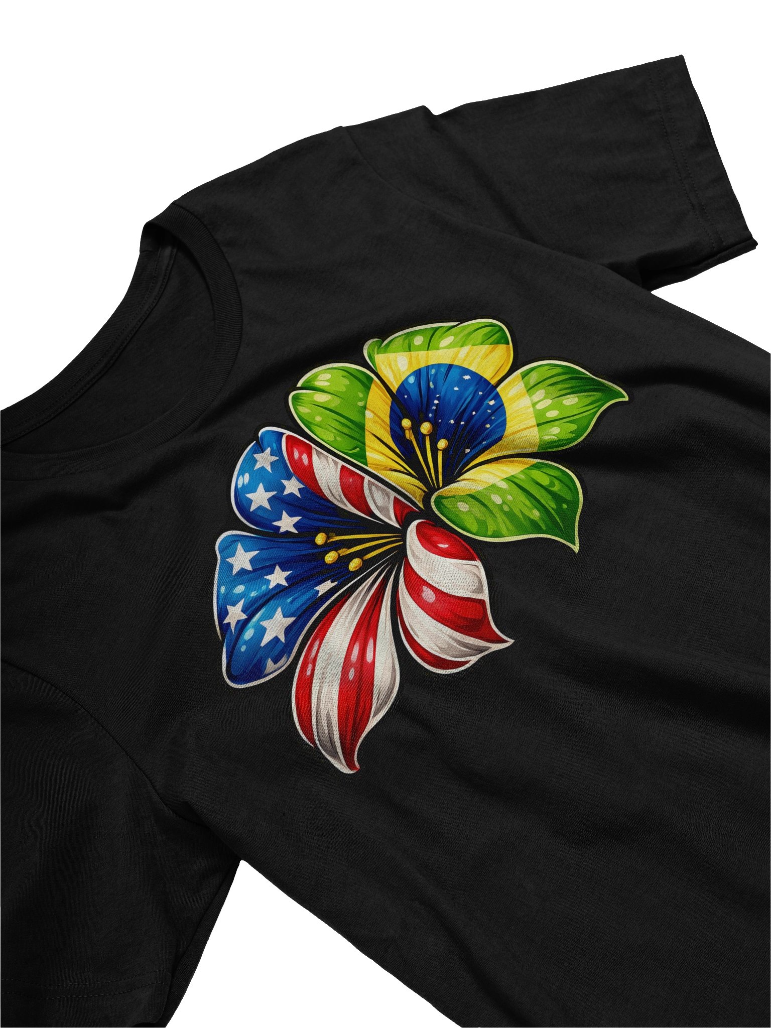 USA Brazil Flower Shirt, Patriotic Floral Tee, American & Brazilian Pride, Unisex Graphic T-Shirt product image (9)