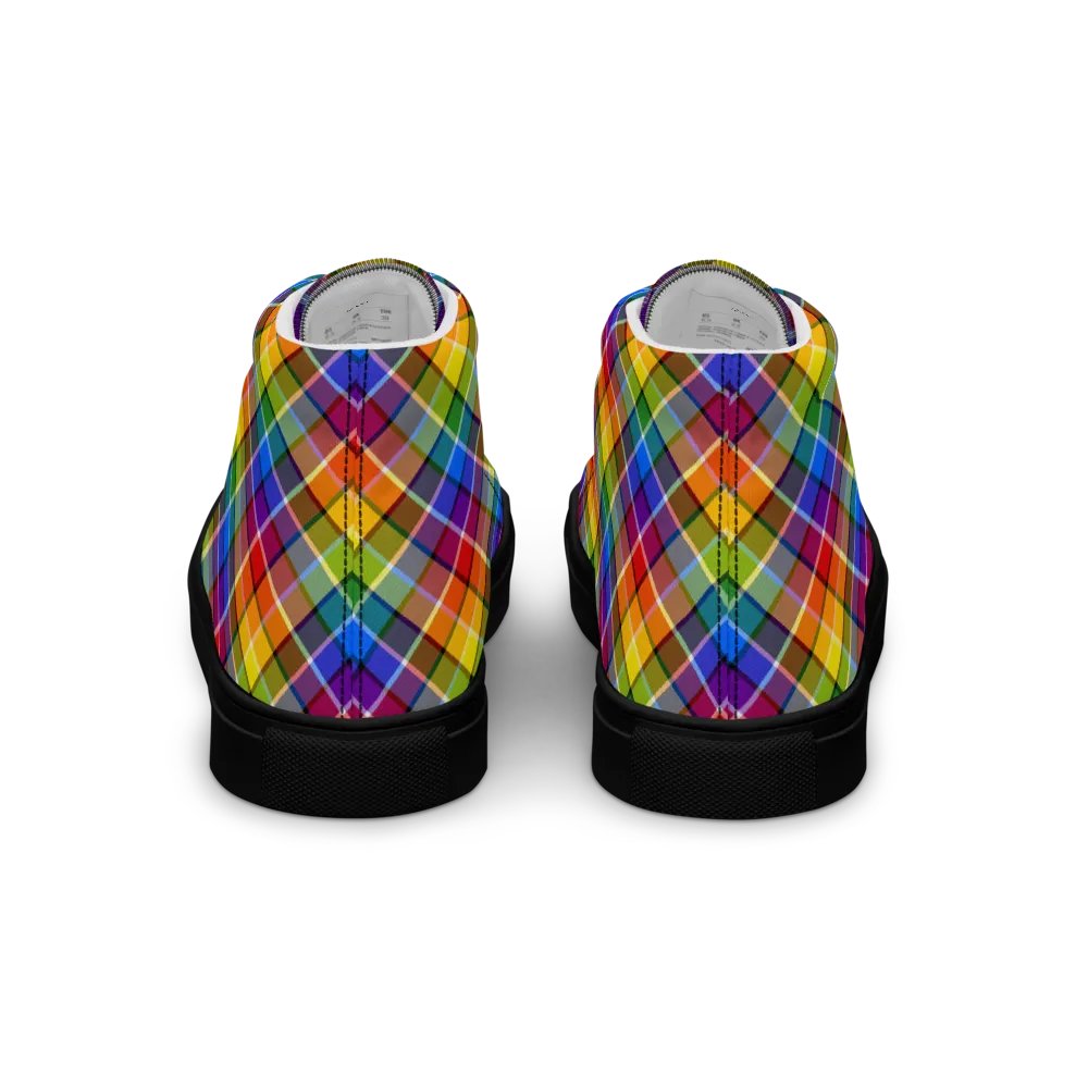Bright Rainbow Plaid Men's High Top Shoes product image (6)