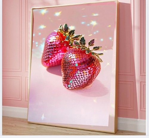 Pink Disco Strawberries Wall Art 
https://ayddesign-shop.fourthwall.com/en-gbp/products/crystal-yorkshire-terrier-sculpture-w...