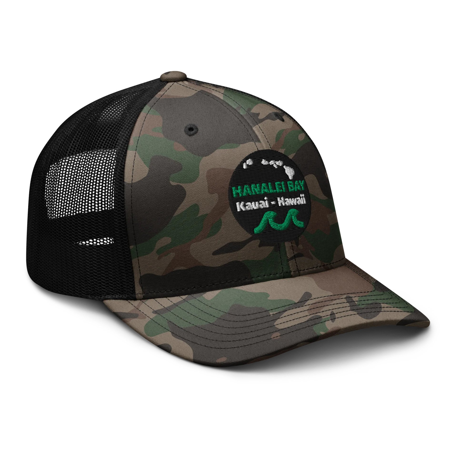 Hanalei Bay, Kauai - Green Logo Camo Trucker Hat product image (8)