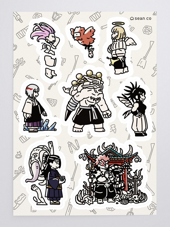 Heian Era Sorcerers Jujutsu Kaisen Sticker Sheet | Sukuna Kenjaku Angel Uro Yorozu Uraume Mahoraga product image (1)