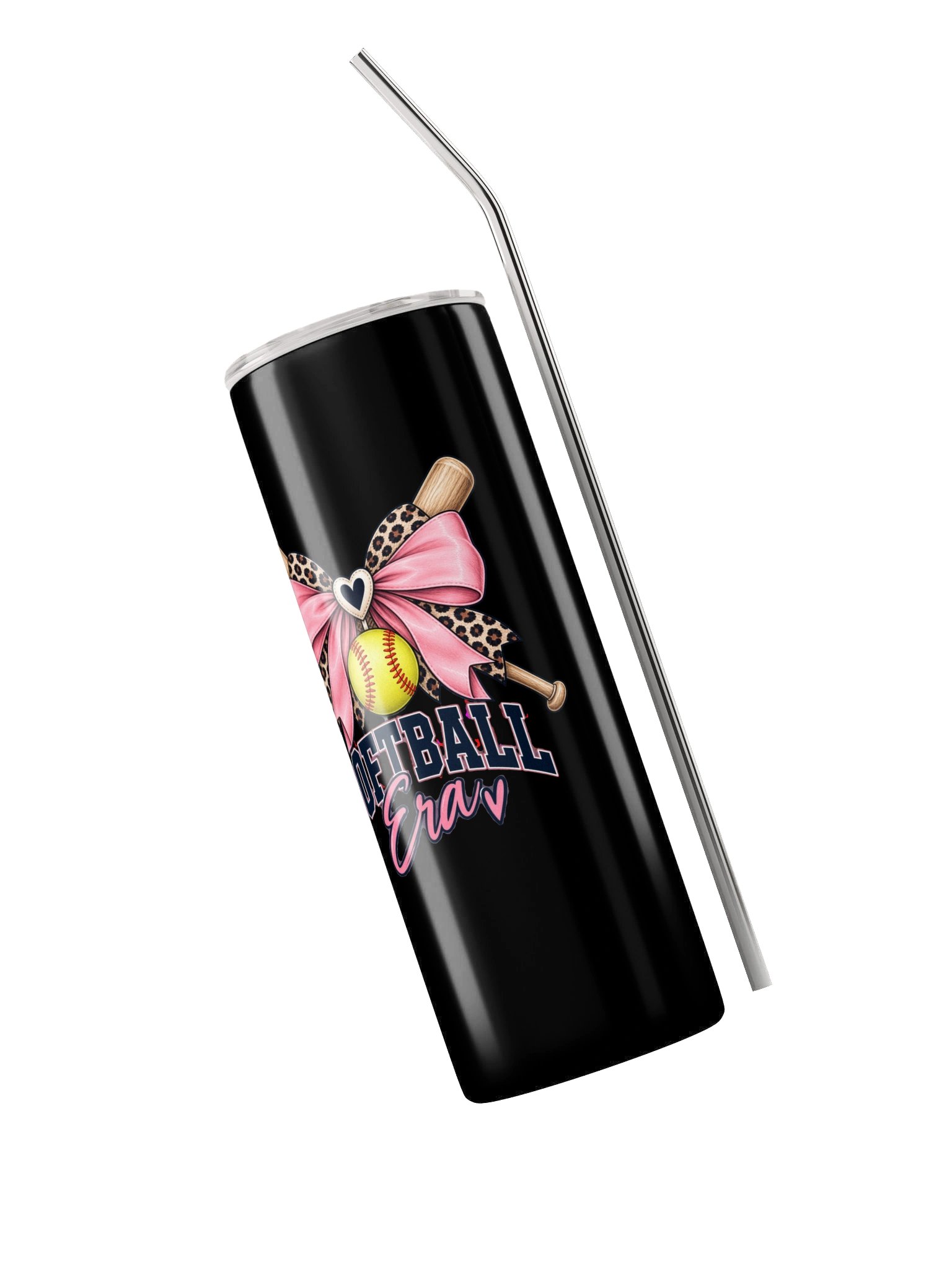 Softball Era Bow Tumbler | 20 oz Stainless Steel Cup with Straw product image (3)