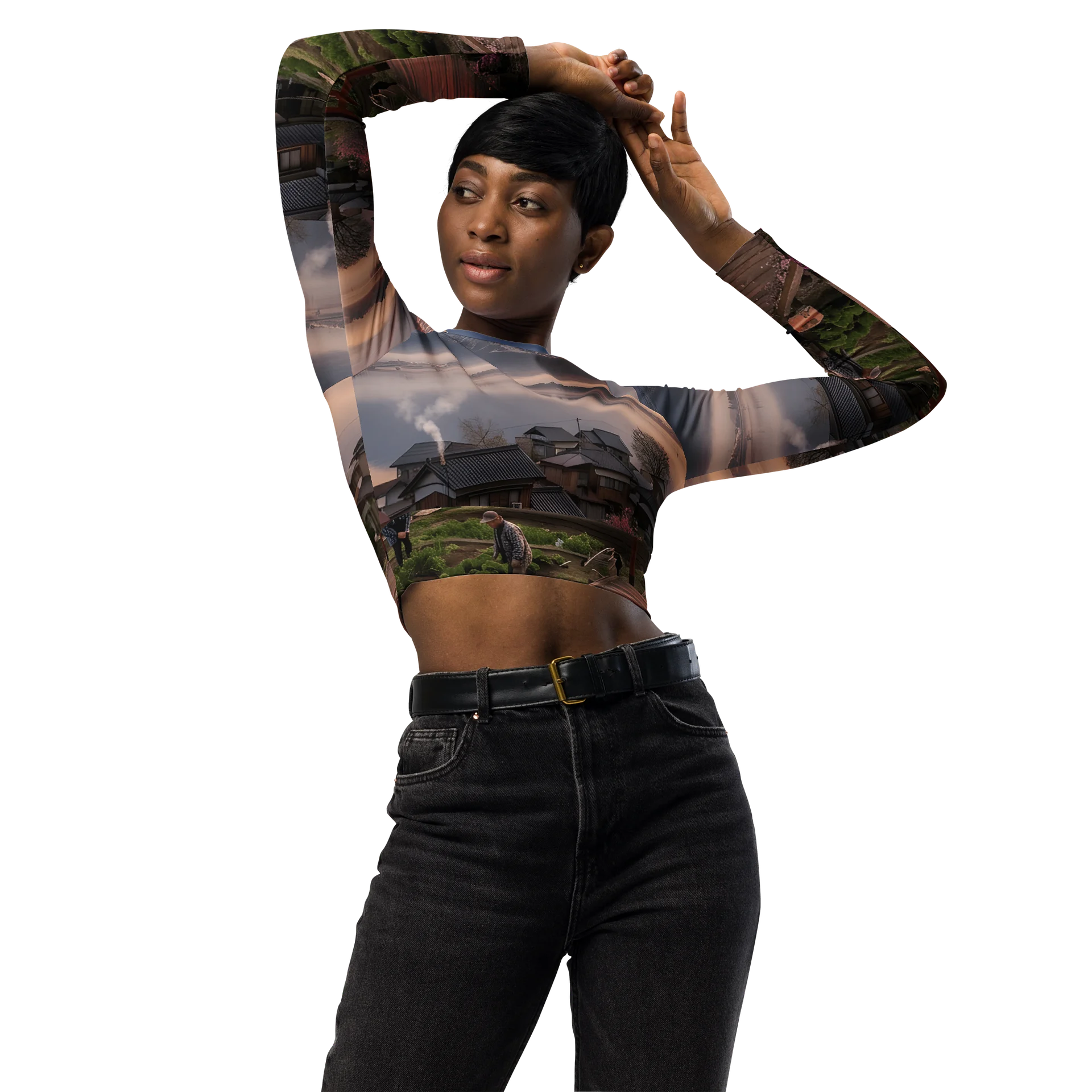 Recycled Long Sleeve Crop Top | Mount Fuji Graphic Activewear product image (5)