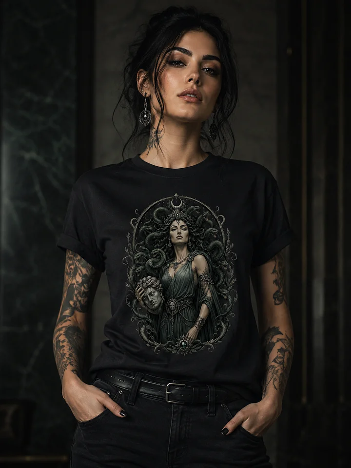 Medusa Queen Graphic T-Shirt | Dark Mythology Serpent Goddess Tee product image (1)