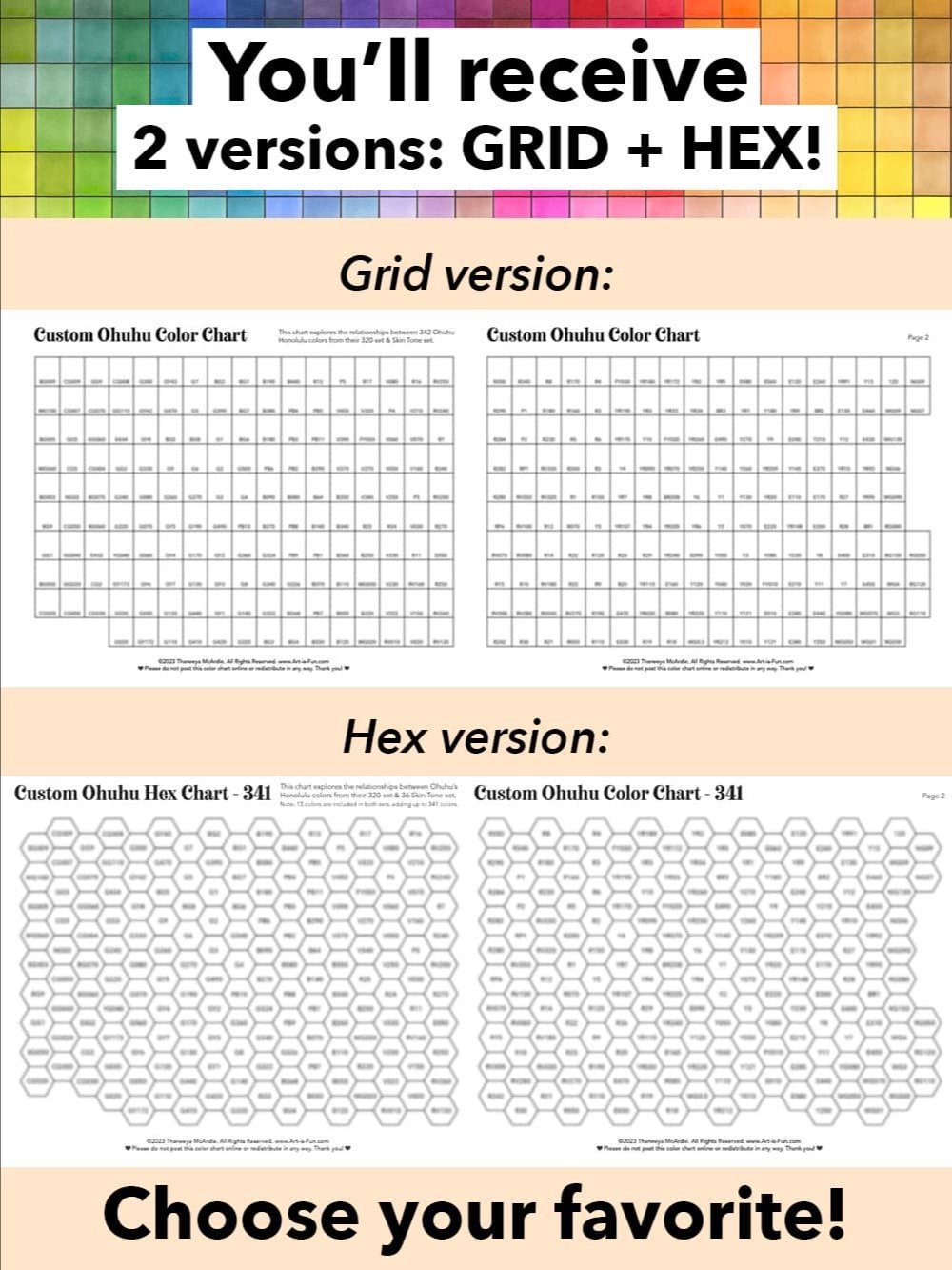 Ohuhu Color Chart - 341 Honolulu Colors (NEW + OLD) in Chromatic Order (Hex + Grid) product image (3)
