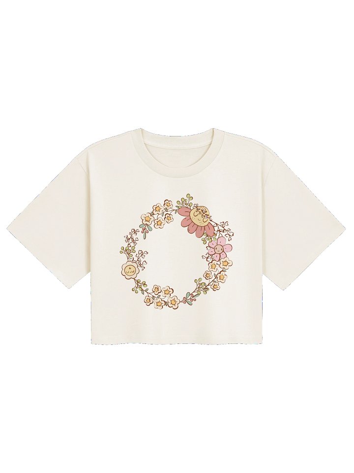 Sunshine Wreath Crop Tee | Retro Floral Circle Character Crop Top product image (33)