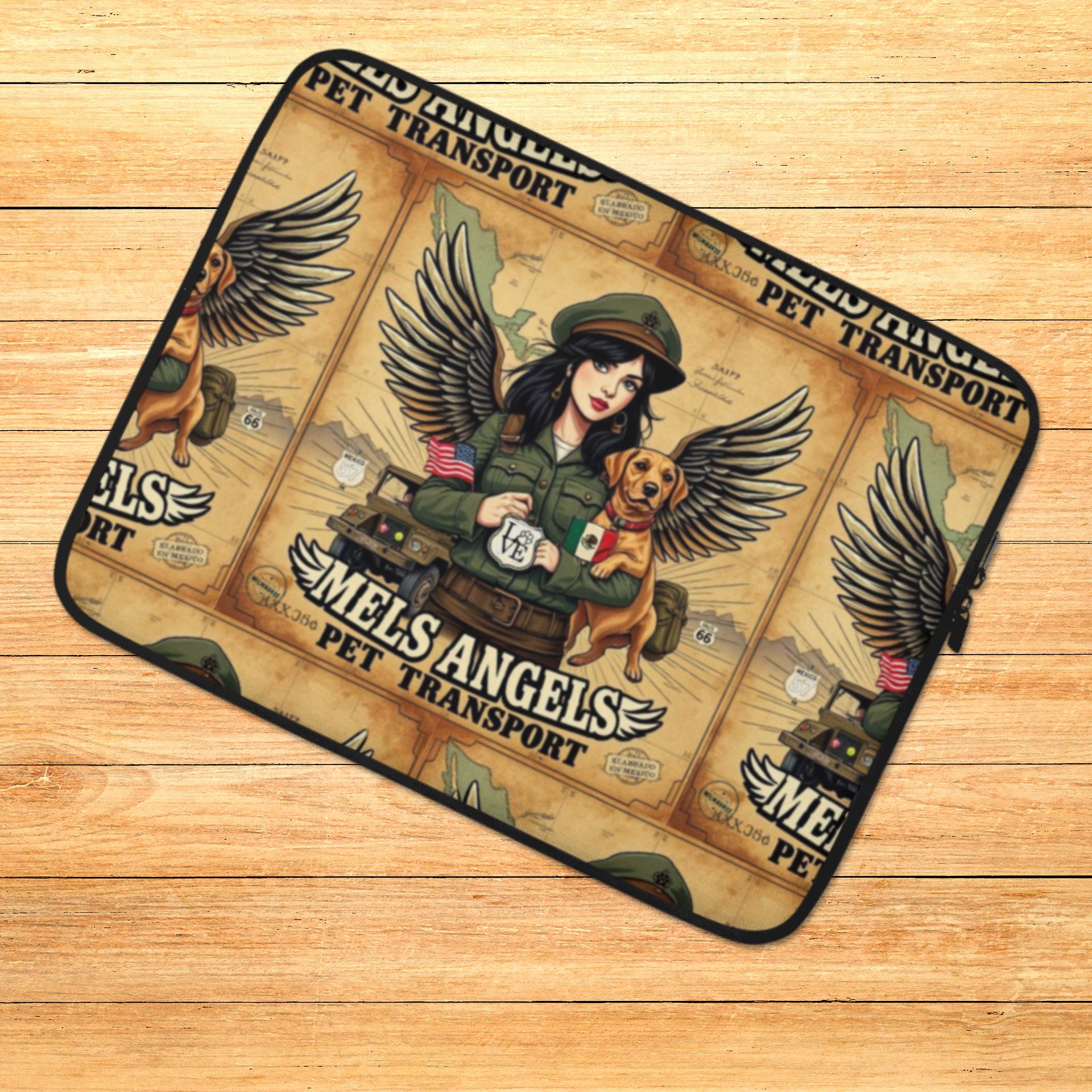 Mel’s Angels Laptop Sleeve – Vintage Military Pet Transport Art, Dog Lover Tech Cover, Protective Travel Case product image (12)