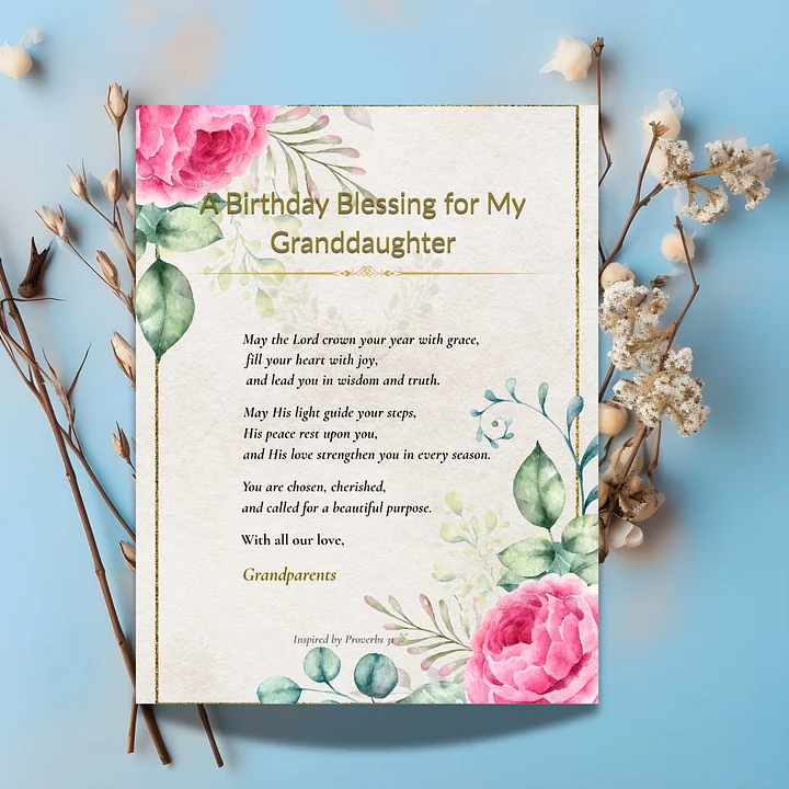 Christian Birthday Blessing for Granddaughter • Printable Christian Gift from Grandparents • product image (1)