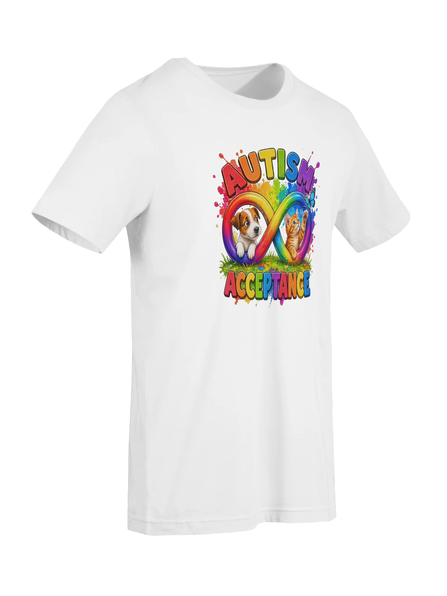 Puppy and Kitty Autism Acceptance & Inclusion Tee with Infinity Symbol Rainbow product image (17)