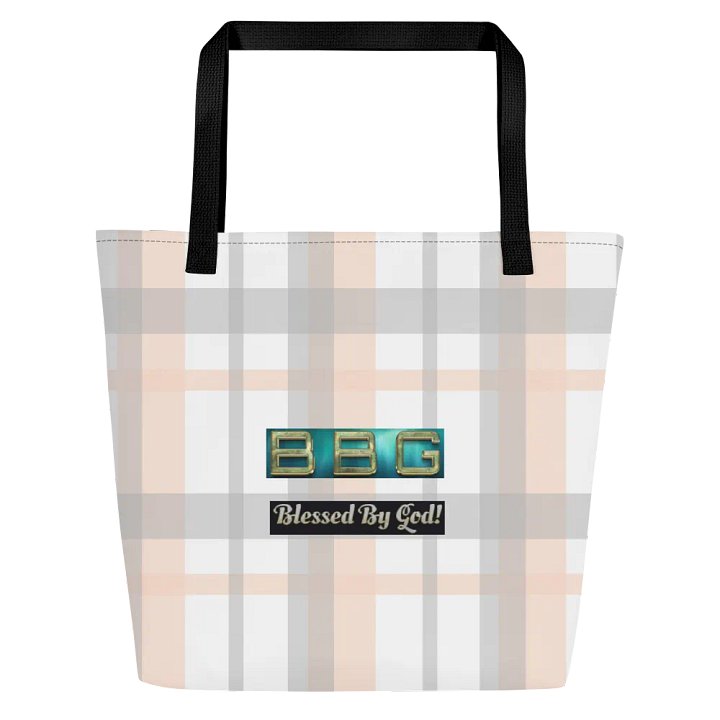 Pink Plaid Tote Bag with Pocket-Green BBG (No Logo) product image (1)