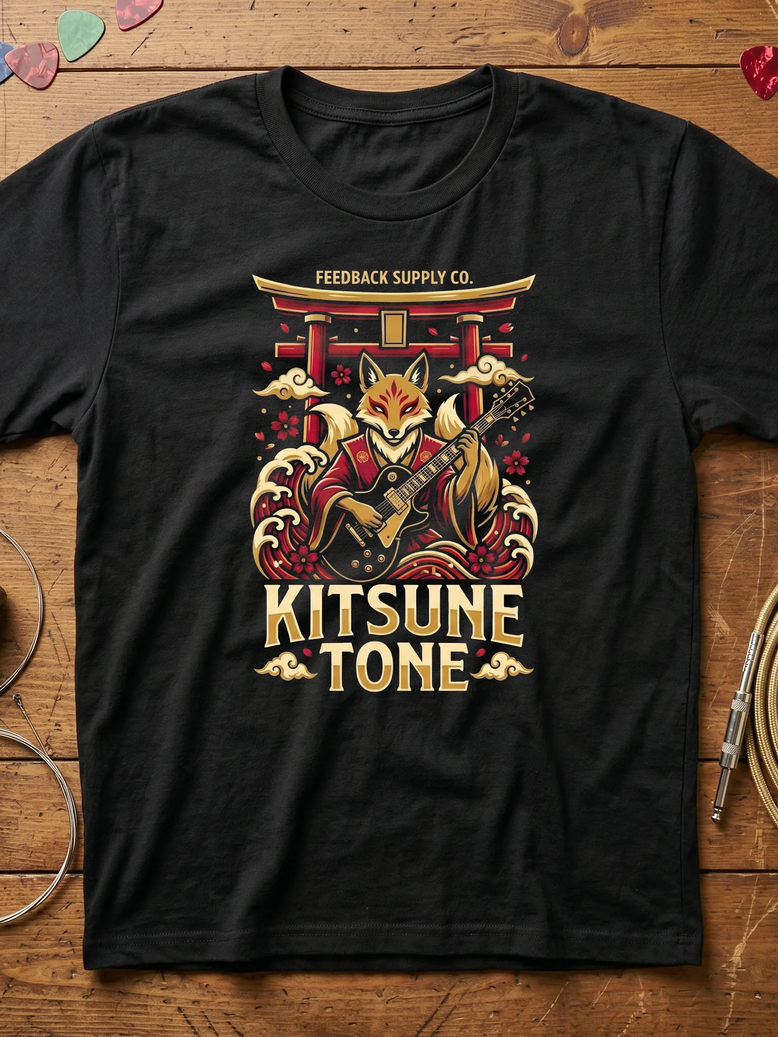 Kitsune Tone Guitar T-Shirt — Japanese Fox Spirit Guitarist Tee | Mythical Guitar Shirt product image (1)