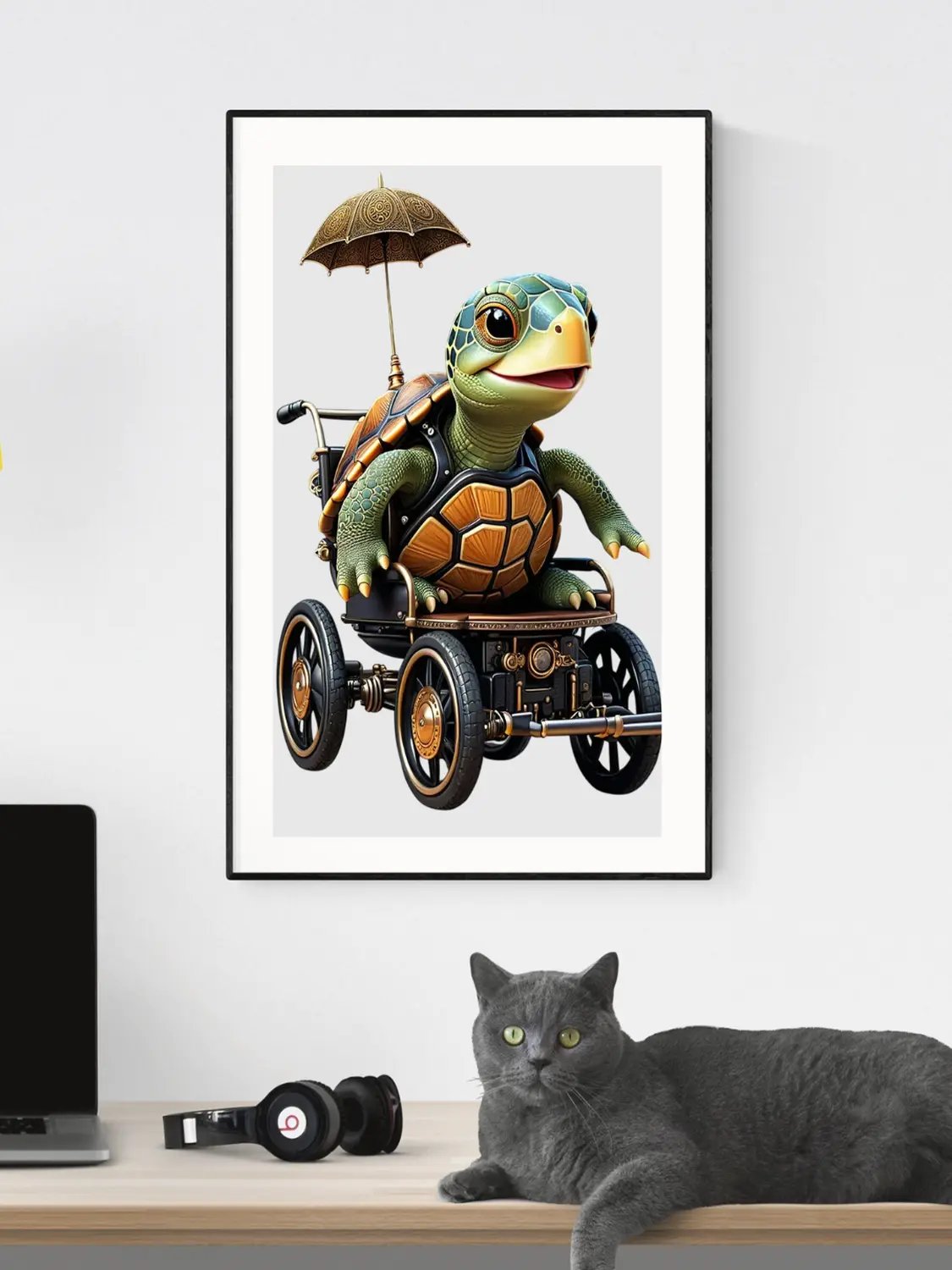 Turtle Riding in Wheelchair Kid Nursery Print Tortoise Wall Art product image (6)