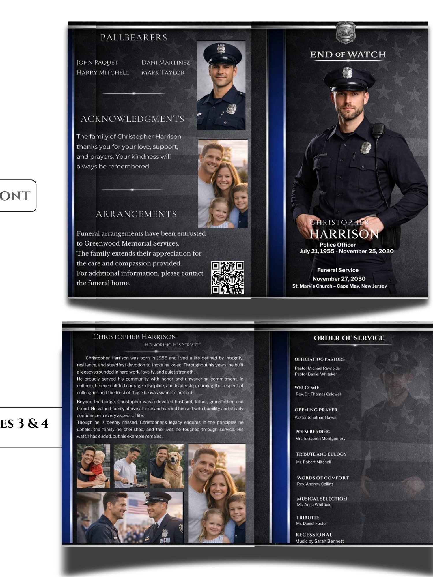 Police Veteran Funeral Program Canva Template with Mobile Version & QR Code (11" & 14" Sizes) product image (3)