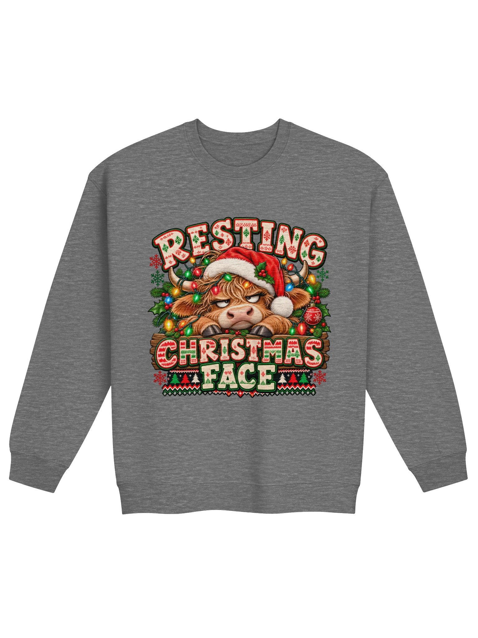 Resting Christmas Face | Funny Highland Cow Ugly Christmas Sweatshirt product image (1)
