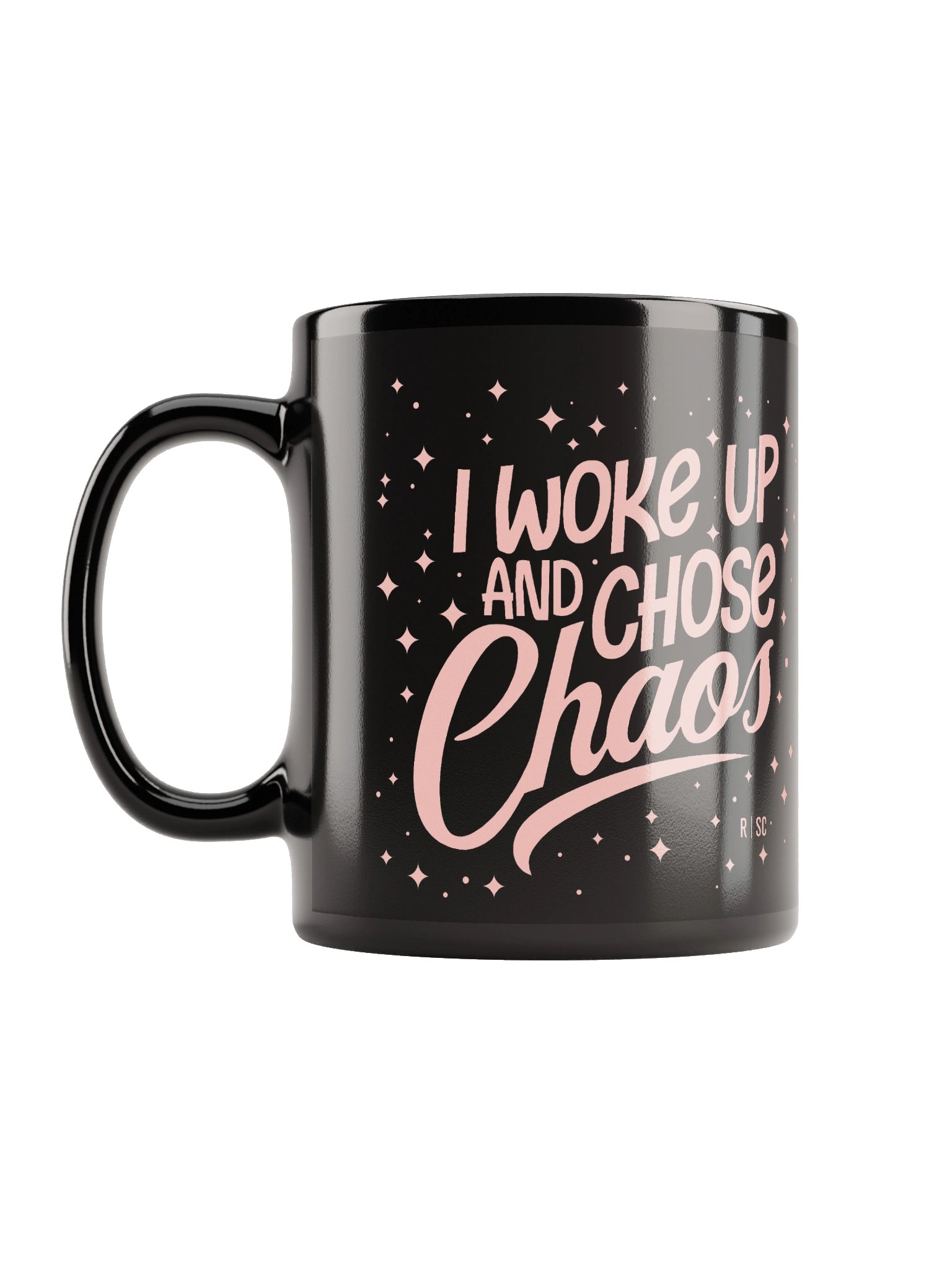 Woke Up and Chose Chaos Black Mug (Pink) product image (1)