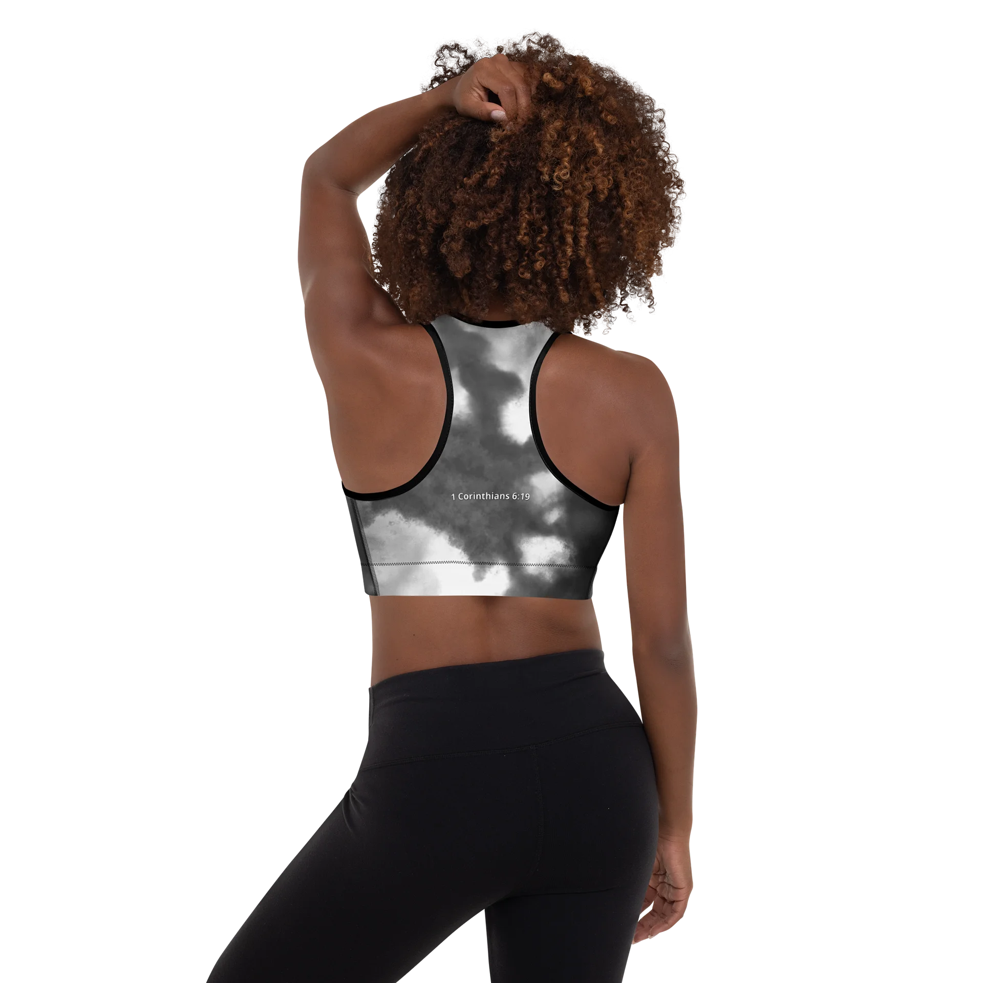 His House Womens Padded Sports Bra - B&W Tie Dye product image (2)