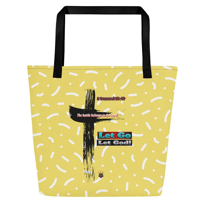 Yellow with Dots and Dashes Let Go and Let God Tote Bag with Pocket product image (2)