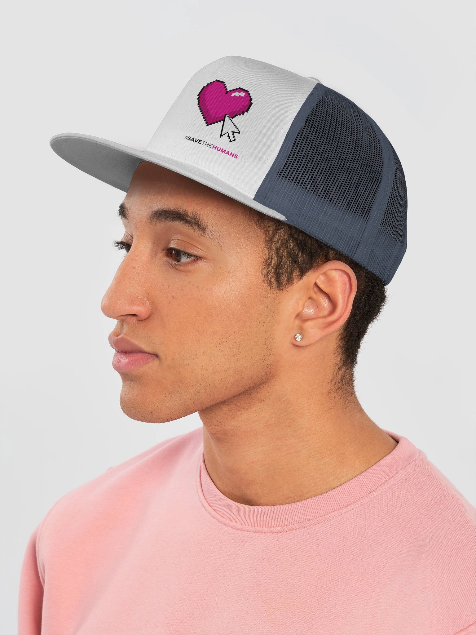 Pixel Heart Trucker Cap — White & Navy product image (3)