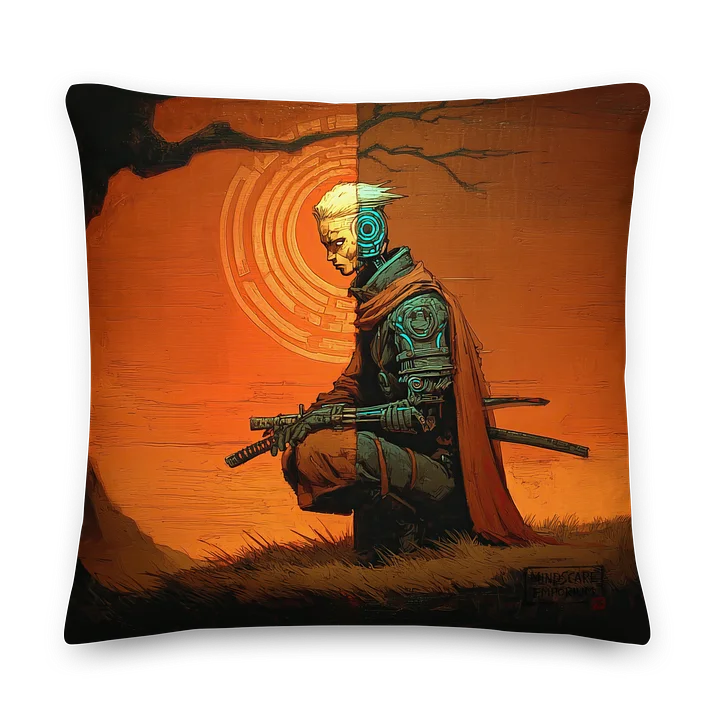 Circuit Ronin – Futuristic Samurai Meditation Cushion Cover product image (1)
