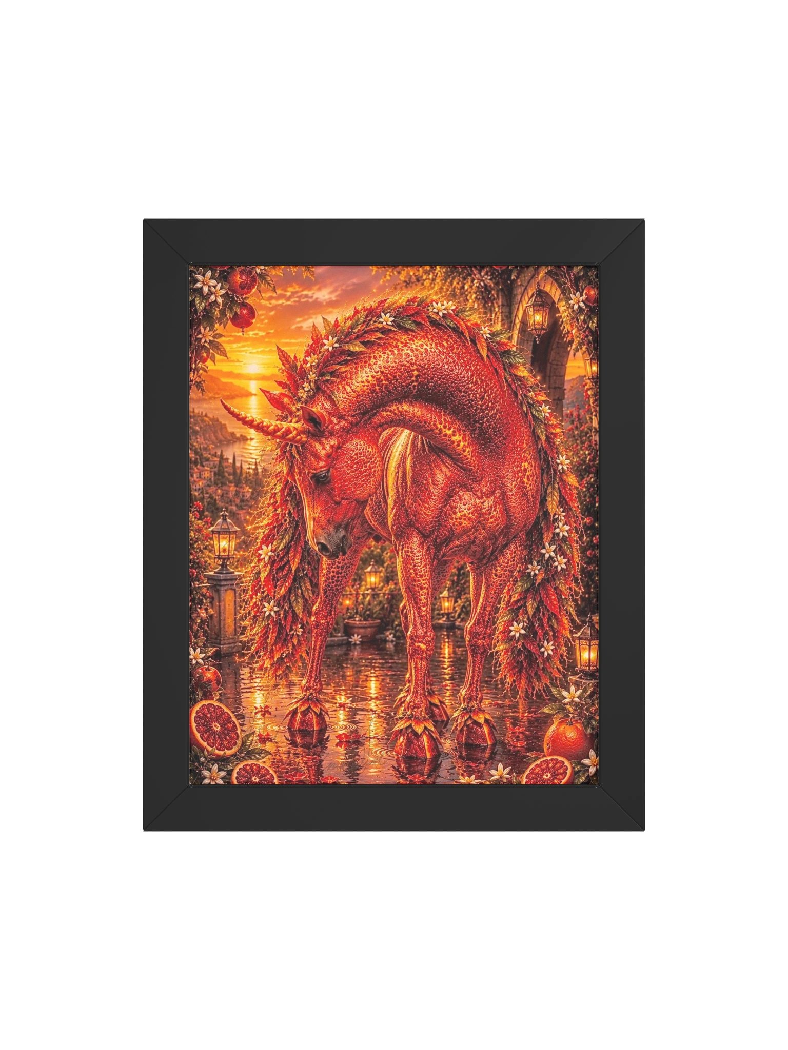 Blood Orange Unicorn Black Framed Poster product image (36)