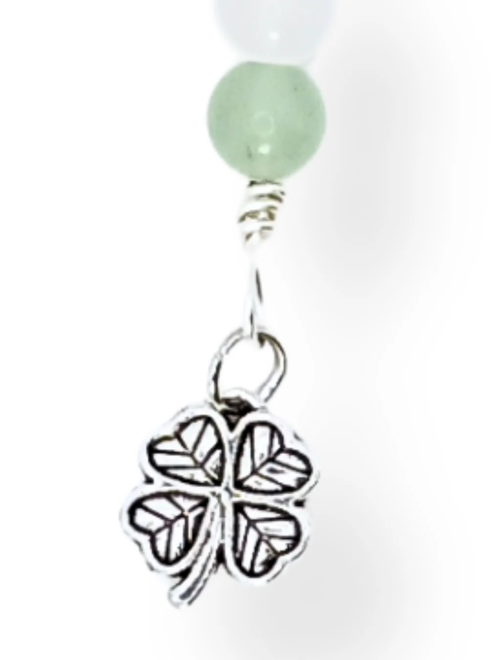 Lucky Clover Notebook Charm | Aventurine & Quartz, Silver-Tone | Stitch Marker | Zipper Pull product image (2)