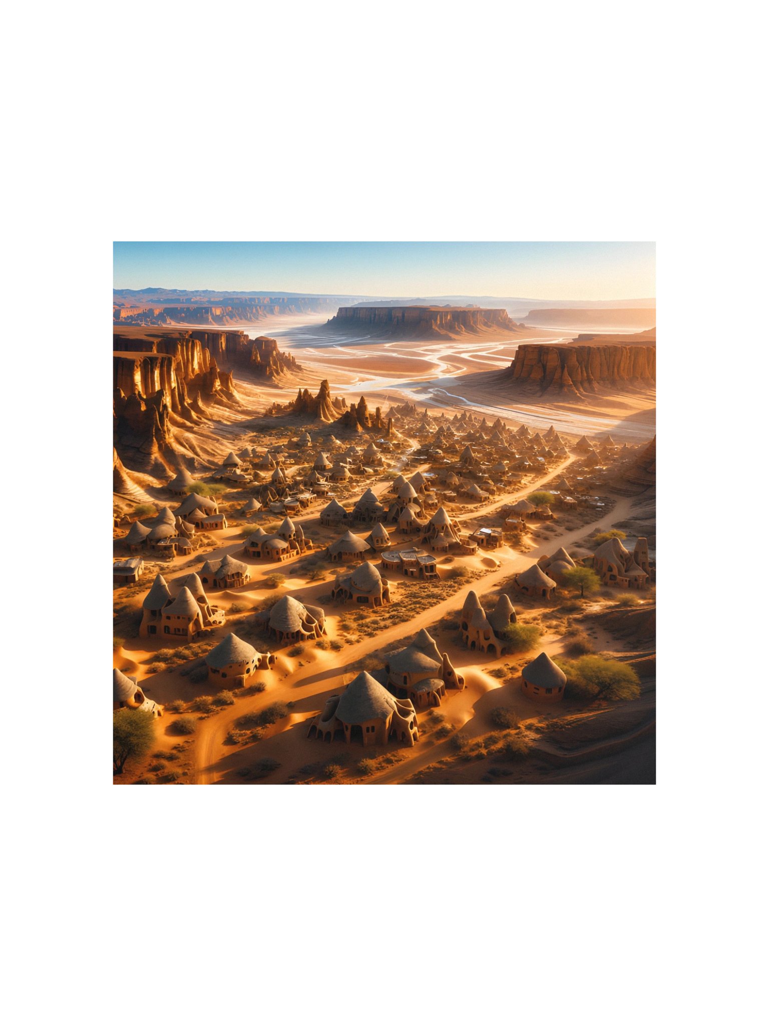 Golden Desert Village Canyon Landscape Art Print product image (2)