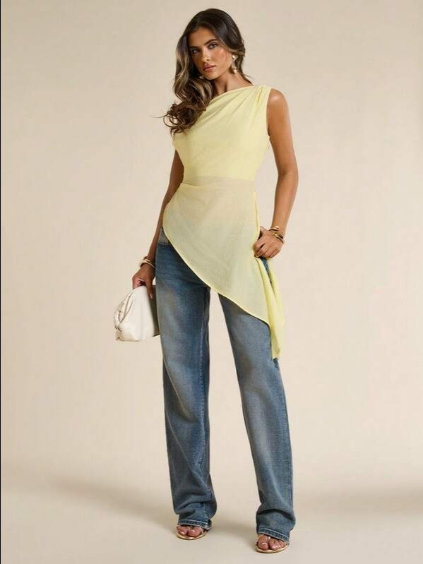 Soleil Asymmetric Pleated Wrap Blouse — Yellow product image (2)